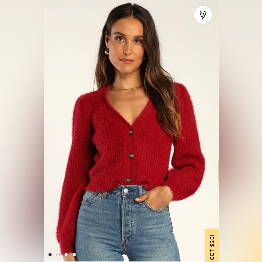 Lulu’s Red Eyelash Knit Button Front Cardigan NWT